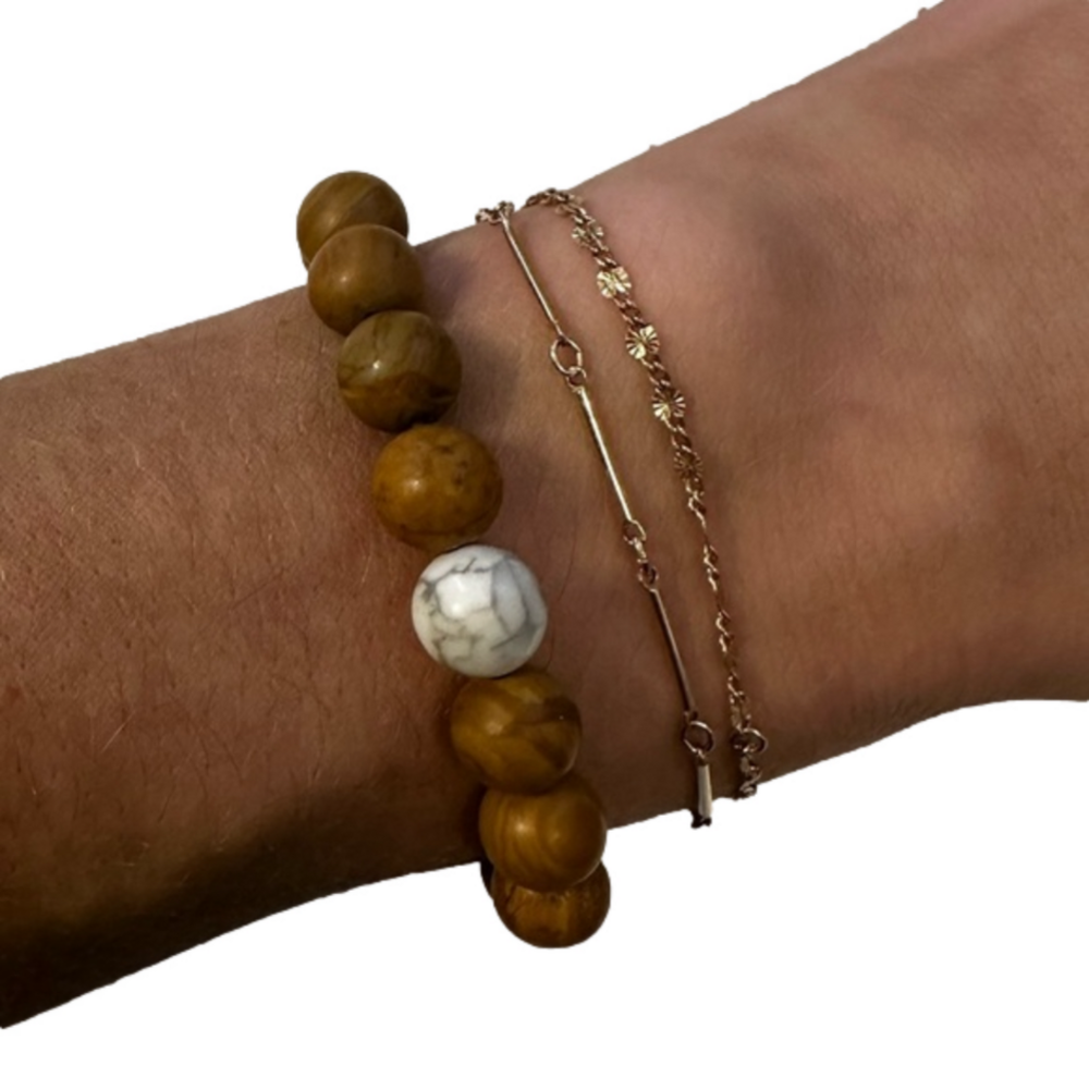 Wooden Bracelet with Marble Bead Stretchy